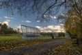 Playing field with green grass in autumn color evening in Bludov CZ 11 04 2023