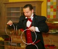 Playing with fire - a Performance by actor the illusionist. the magician a Roman Borsch. Royalty Free Stock Photo