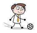 Playing Football - Office Businessman Employee Cartoon Vector Illustration