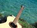 Playing guitar looking the sea Royalty Free Stock Photo
