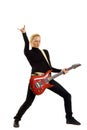 Playing the guitar and making a rock sign Royalty Free Stock Photo