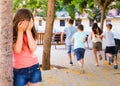 Playing hide and seek. Girl covering eyes her hands Royalty Free Stock Photo