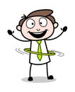 Playing with Hula Hoop - Office Businessman Employee Cartoon Vector Illustration