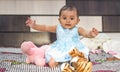 Indian baby girl playing with toys Royalty Free Stock Photo