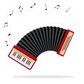 Playing keyboard accordion with musical notes Royalty Free Stock Photo