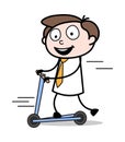 Playing with Kid Scooter - Office Businessman Employee Cartoon Vector Illustration