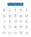 Playing kids line icons signs set. Design collection of Children, Kids, Playing, Games, Fun, Merriment, Enjoyment