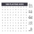 Playing kids line icons, signs, vector set, outline illustration concept