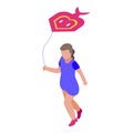 Playing kite girl icon, isometric style Royalty Free Stock Photo