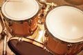 Playing live music. Close up view of professional drum set in music studio. Music concept. Royalty Free Stock Photo