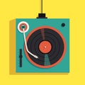 Playing mixing music on vinyl turntable. Vector flat illustration Royalty Free Stock Photo