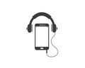 playing music in smartphone with earphone icon illustration vector