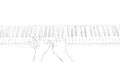 Playing the piano. Hands on the piano keys. Drawing.