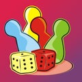 Playing pieces and dice, banner, vector, rainbow background Royalty Free Stock Photo