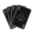 Playing plastic cards for playing poker in the casino. A popular game in the casino.Kasino single icon in black style