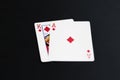 Playing poker cards ace king on black background Royalty Free Stock Photo