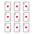Playing cards hearts suit vector Royalty Free Stock Photo