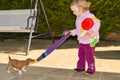 Girl playing puppy Royalty Free Stock Photo