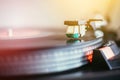 Playing retro music: Professional turnable audio vinyl record music player Royalty Free Stock Photo