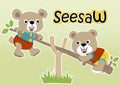 Playing seesaw with cute animals