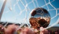 Playing soccer outdoors on a grass field, team sport success generated by AI