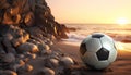 Playing soccer on the sandy beach at dusk, a fun activity generated by AI Royalty Free Stock Photo