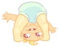 Playing toddler in diaper. Baby tumble color icon