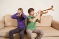 Playing trumpet badly Royalty Free Stock Photo