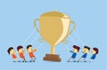 Playing tug of war for get the golden trophy Royalty Free Stock Photo