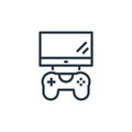 playing videogame vector icon isolated on white background. Outline, thin line playing videogame icon for website design and