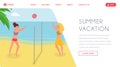 Playing volleyball on holiday landing page. Girlfriends, holidaymakers enjoying friendly ball game, having fun on