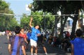 Playing volleyball in the streets