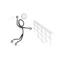 Playing volleyball. Vector simple team sports. Beach volleyball jump. Stickman no face clipart cartoon. Hand drawn. Doodle sketch