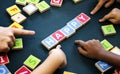 Playing wooden alphabets letters vocabulary game Royalty Free Stock Photo