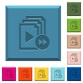 Playlist fast forward engraved icons on edged square buttons