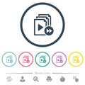 Playlist fast forward flat color icons in round outlines