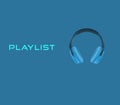 Playlist and headphones blue background