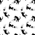 Playng cats.Monochrome seamless pattern. Royalty Free Stock Photo