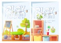 Playroom flyers with kindergarten interior