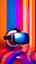 the playstation vr headset sitting on top of an abstract background