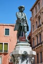 Playwright Carlo Goldoni statue with pedestal in Venice
