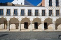 Plaza alta beautiful arabic white and yellow buildings in Badajoz, Spain