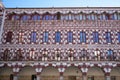 Plaza Alta red and white buildings in Badajoz, Spain