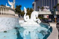 Plaza of Caesar\'s Palace in Las Vegas. Horse fish and fountain in the center of the capital of entertainment Royalty Free Stock Photo