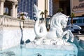 Plaza of Caesar\'s Palace in Las Vegas. Horse fish and fountain in the center of the capital of entertainment Royalty Free Stock Photo