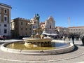 Plaza of the Cathedral to l`Aquila in abruzzo, Italy. Royalty Free Stock Photo