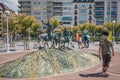 Plaza Cervantes, statue of Don Quijote on horseback and Sancho Panza riding a donkey..