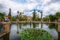 Plaza de America Central Pond and Royal pavilion (Pabellon Real) at Maria Luisa Park - Seville, Andalusia, Spain Royalty Free Stock Photo