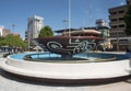 Plaza de Armas of the city of Jaen-San Leandro de Jaen-with monument and a garden with flowers founded in the year 1549 Cajamarca Royalty Free Stock Photo