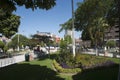 Plaza de Armas of the city of Jaen-San Leandro de Jaen-with monument and a garden with flowers founded in the year 1549 Cajamarca Royalty Free Stock Photo